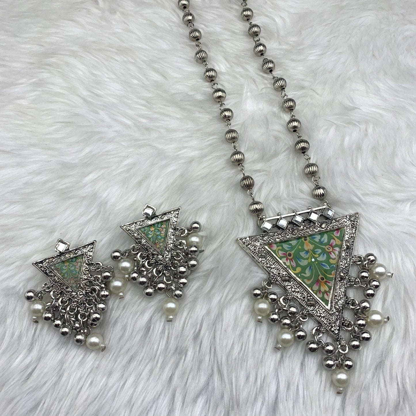 Quirky Fashions Oxidized silver Indian style ethnic wear jewelry necklace set with earrings, banjara necklace, handmade pumpkin beads chain.