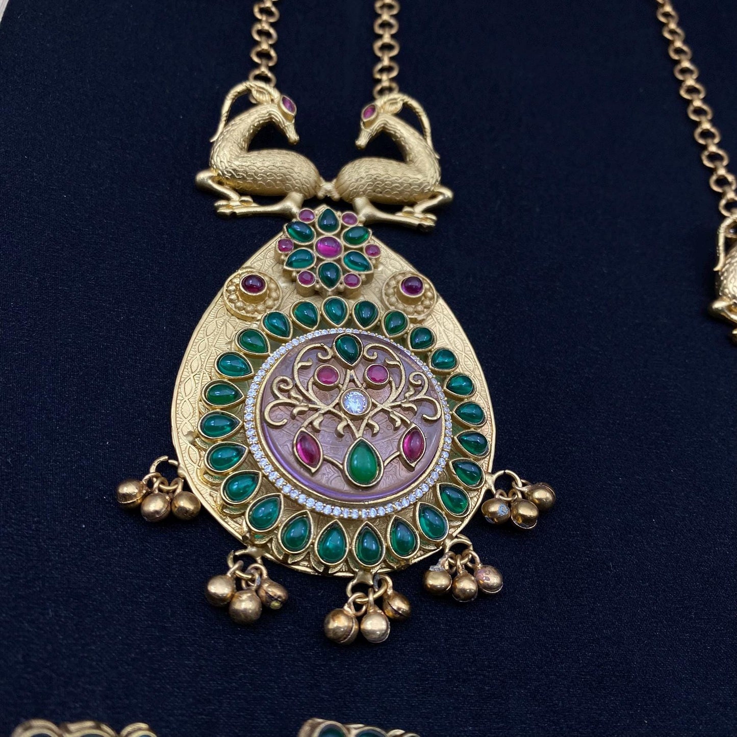 Deer Motif Temple Necklace Set with Earrings – Dual Color Options | South Indian Bridal Jewelry | Quirky Fashions