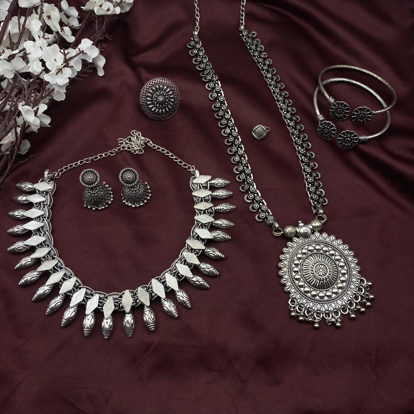 6pc Tribal set, Boho Long Necklace Set, Oxidized Jewelry Set, Ethnic Jewelry, Temple Jewelry, Gift for Xmas, Indian Jewlery Necklace Set