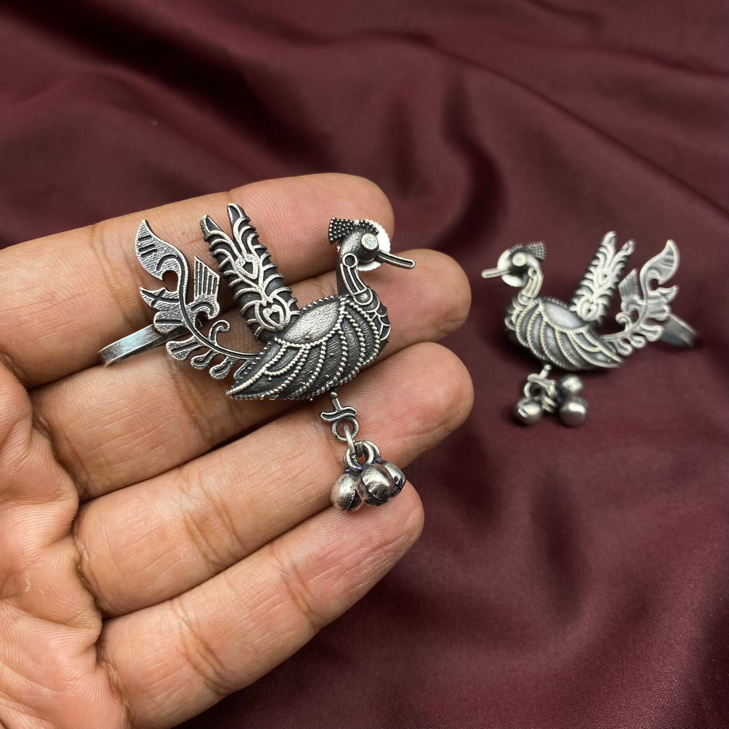 Peacock bird Indian oxidised silver earring tribal ethnic antique gift for her mother day special gift birthday & anniversary gift