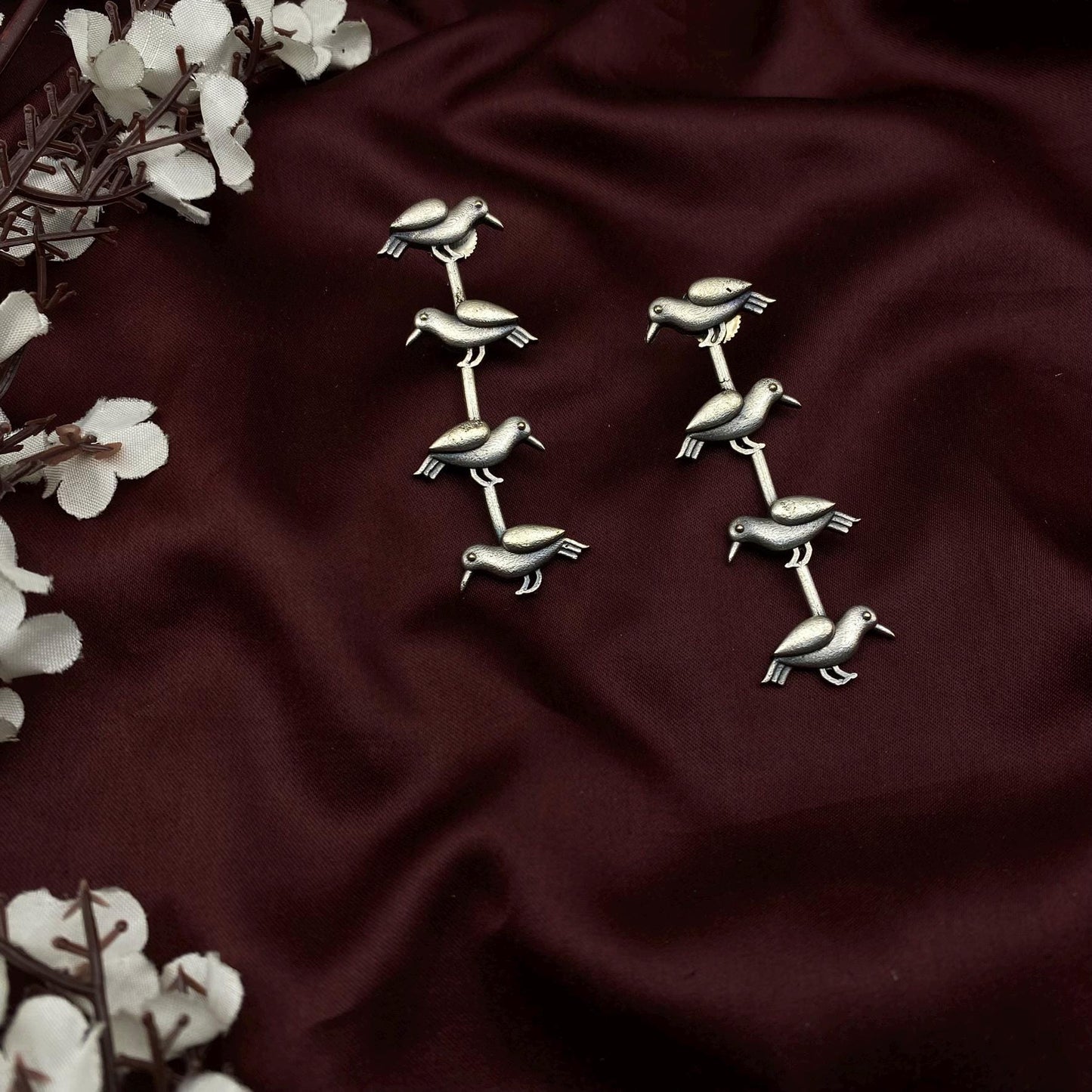 Oxidized Silver Bird Dangle Earrings – Quirky Handcrafted Statement Jewelry