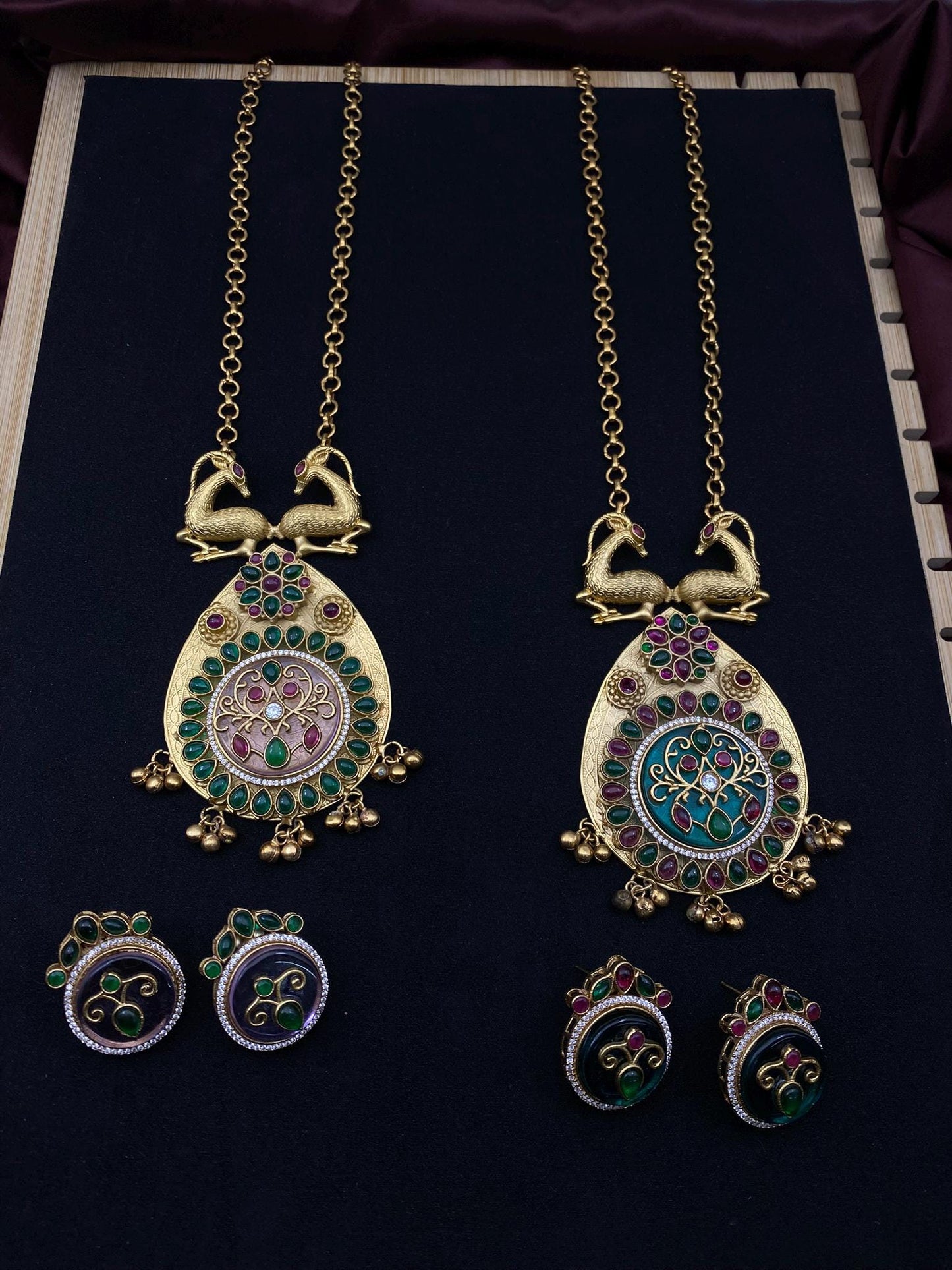 Deer Motif Temple Necklace Set with Earrings – Dual Color Options | South Indian Bridal Jewelry | Quirky Fashions