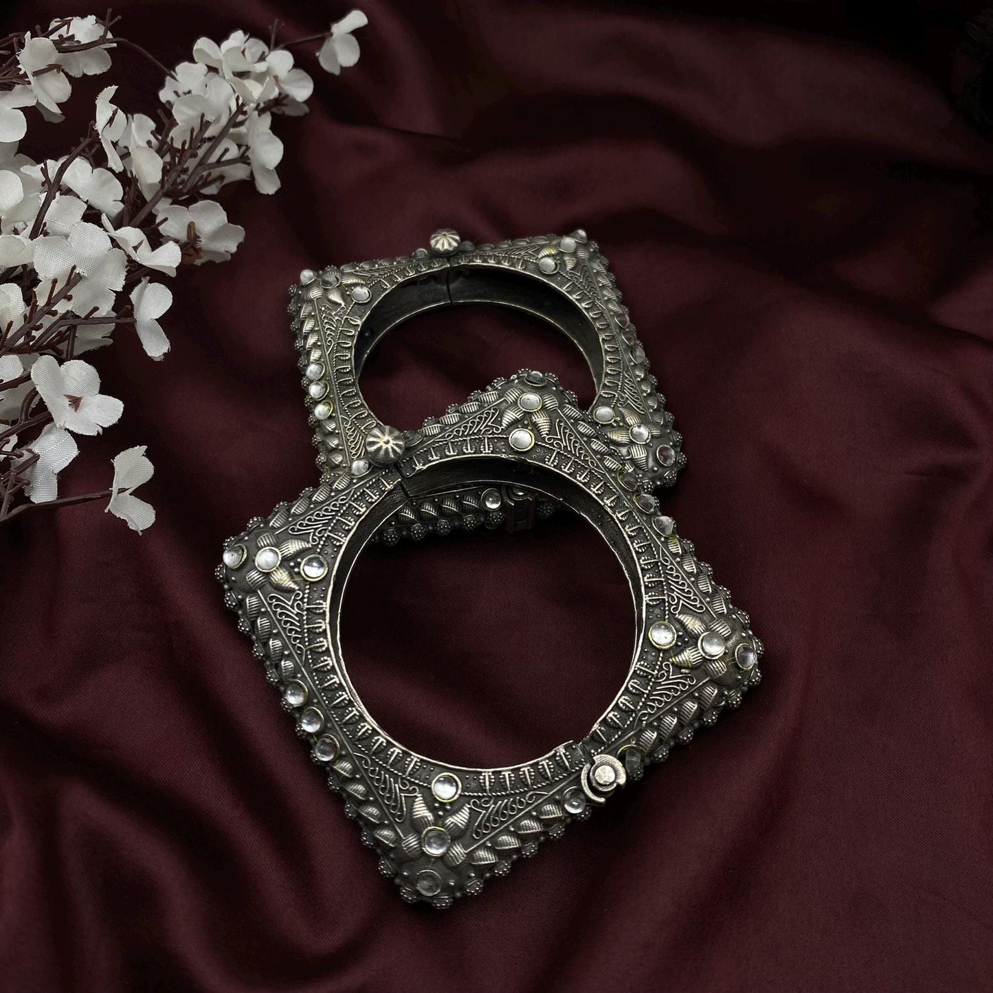Oxidized Silver Square Stone Kada Bangle by Quirky Fashions | Designer Bangle | Ethnic wear | Wedding Wear | Stone Kada | Gifts for her