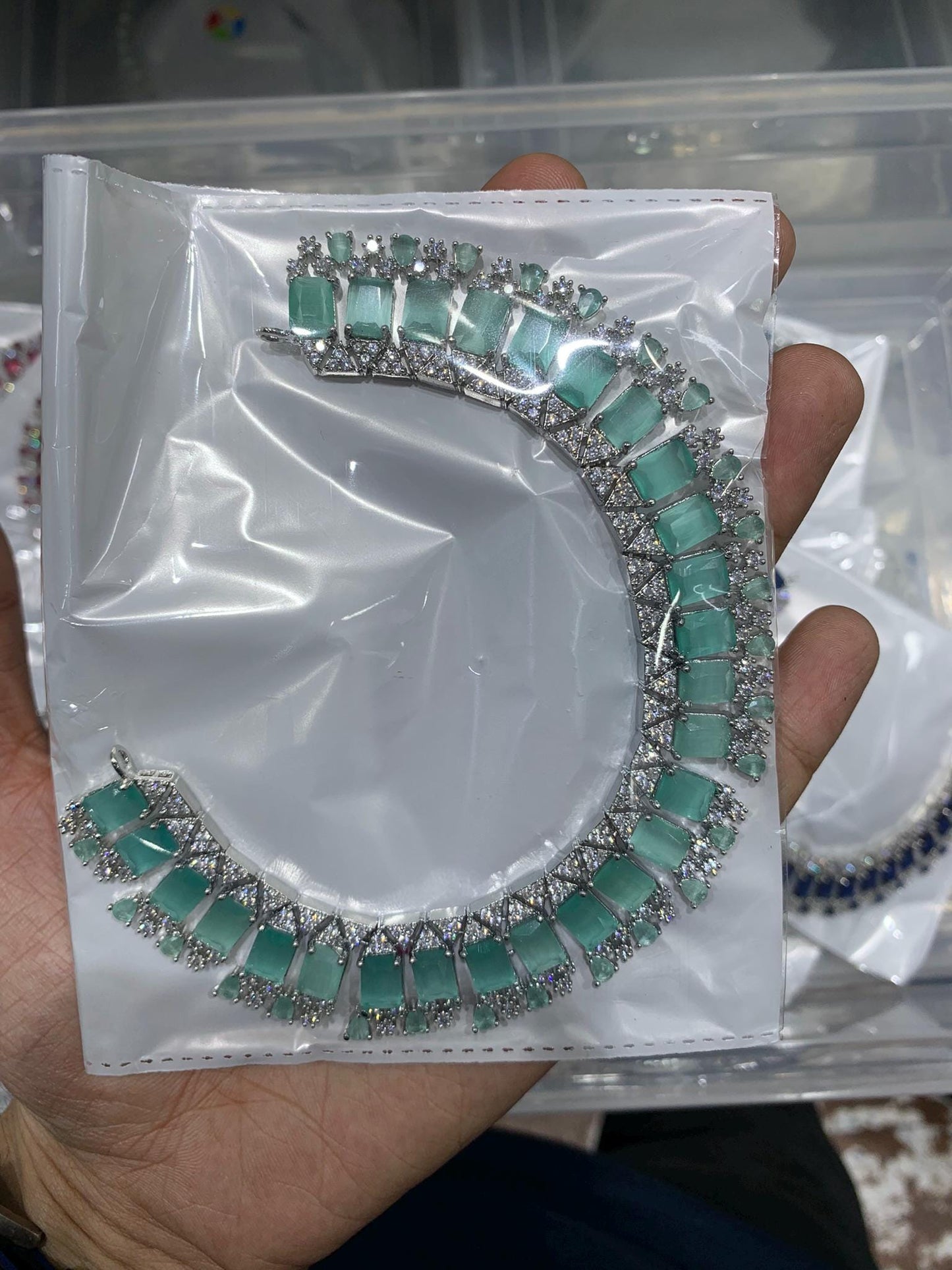 Emerald-Cut Multicolor American Diamond Necklace by Quirky Fashions | Celebrity Jewelry | Choker Style | Wedding Wear | Bridal Jewelry