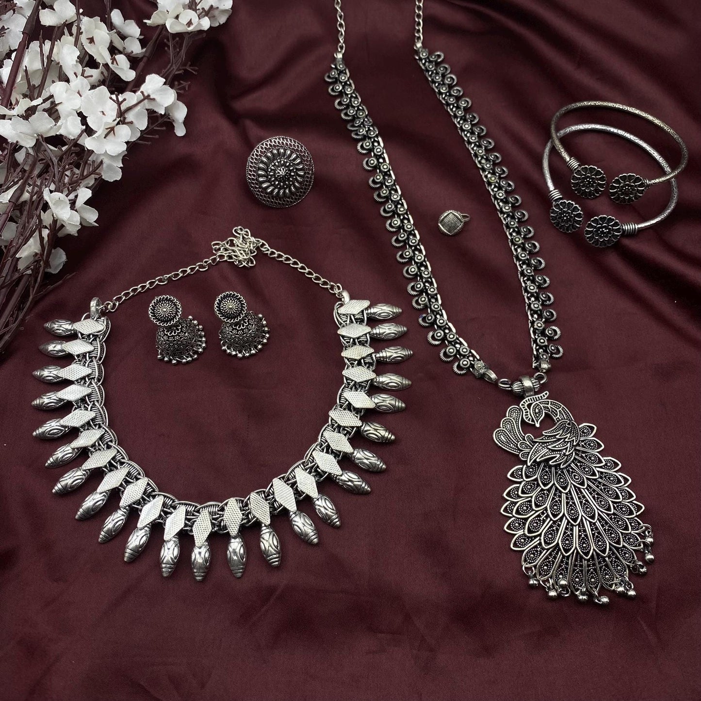 6pc Tribal set, Boho Long Necklace Set, Oxidized Jewelry Set, Ethnic Jewelry, Temple Jewelry, Gift for Xmas, Indian Jewlery Necklace Set