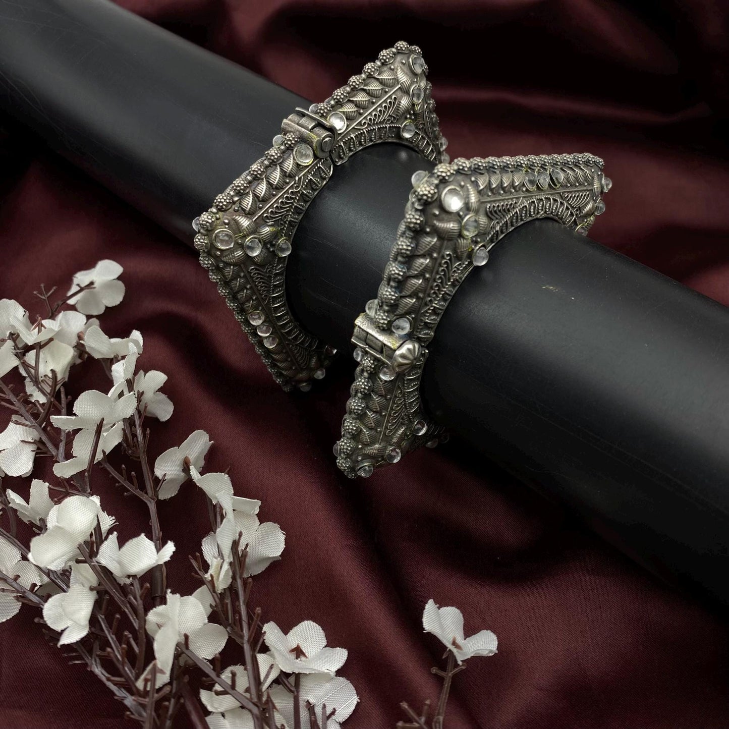 Oxidized Silver Square Stone Kada Bangle by Quirky Fashions | Designer Bangle | Ethnic wear | Wedding Wear | Stone Kada | Gifts for her