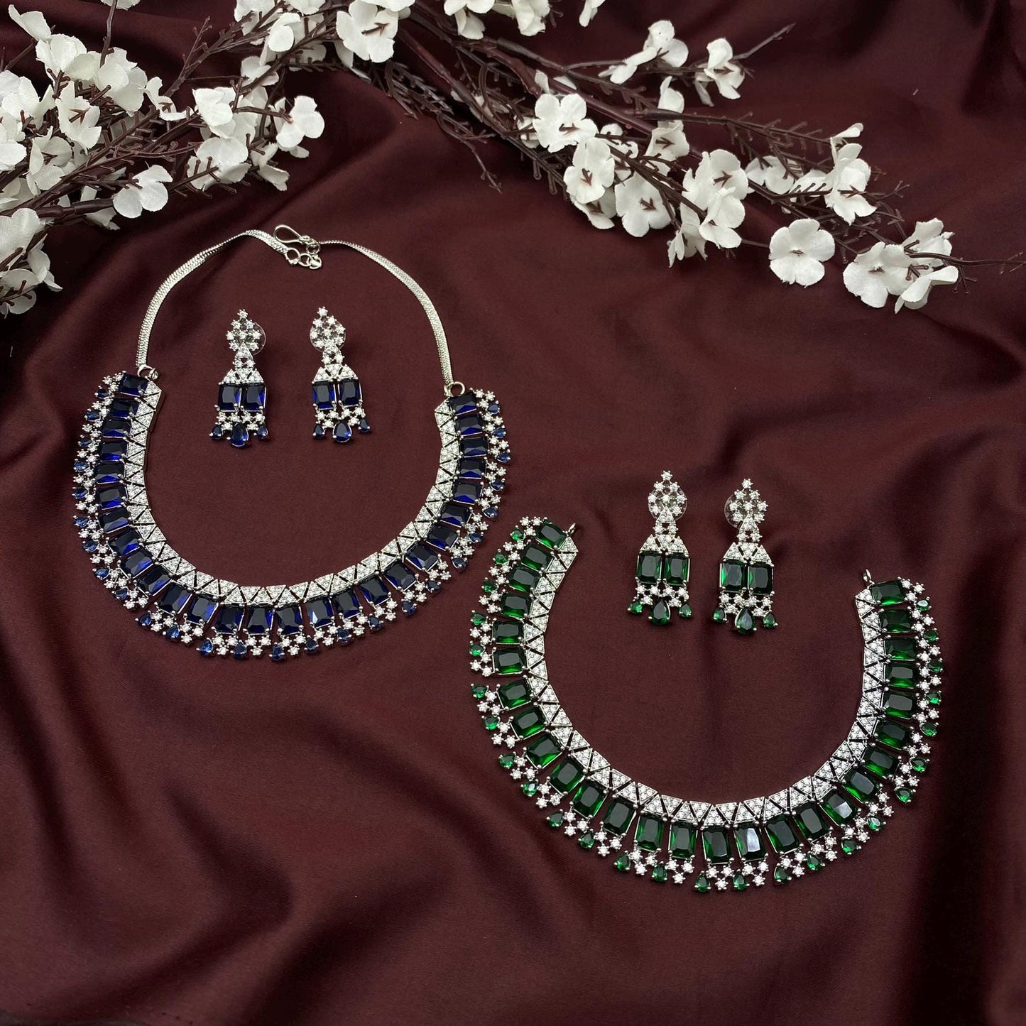 Emerald-Cut Multicolor American Diamond Necklace by Quirky Fashions | Celebrity Jewelry | Choker Style | Wedding Wear | Bridal Jewelry