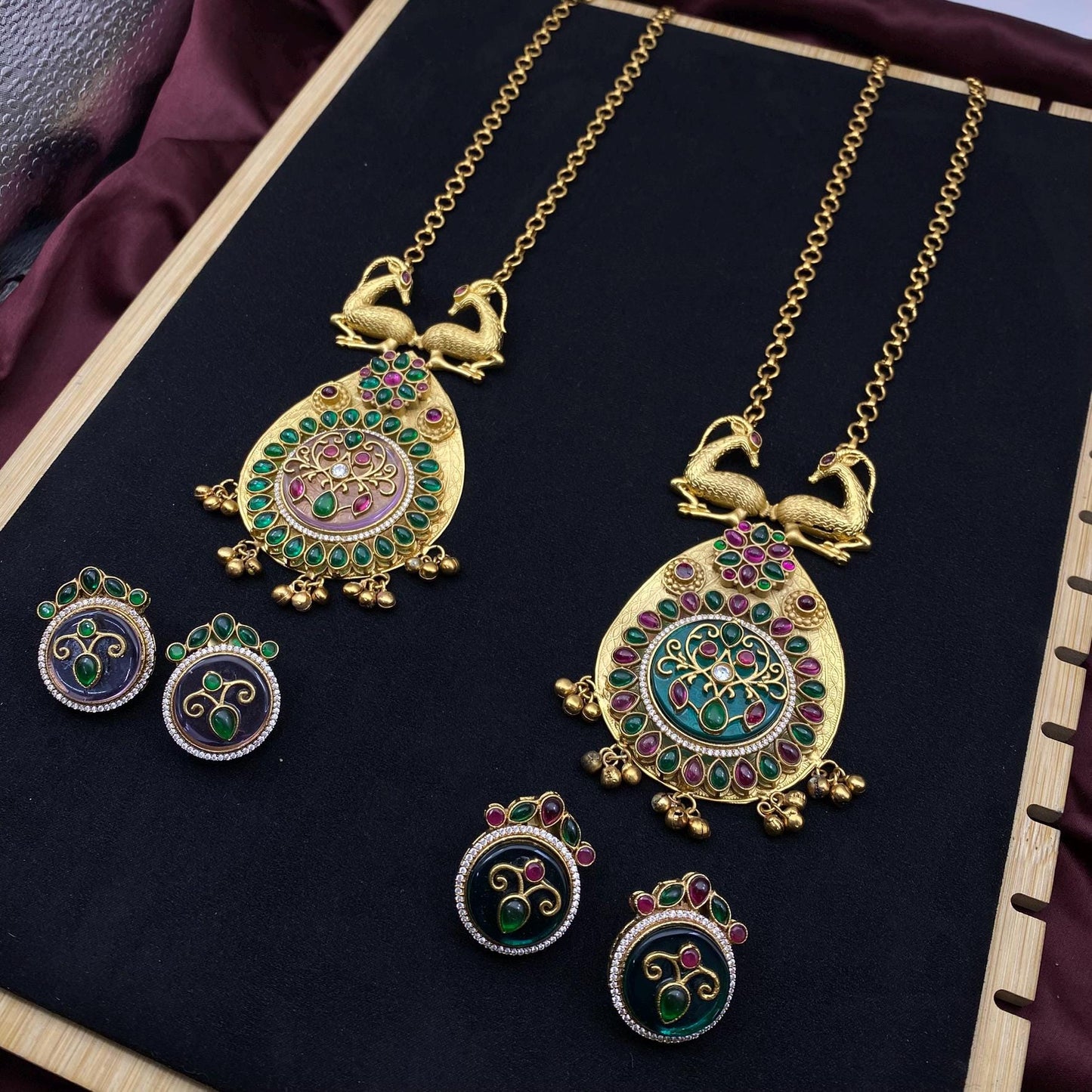 Deer Motif Temple Necklace Set with Earrings – Dual Color Options | South Indian Bridal Jewelry | Quirky Fashions
