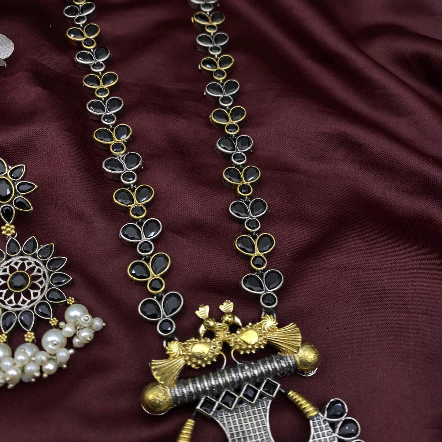 Handcrafted Oxidized Black & Gold Tribal Necklace Set with Pearl Drops | Statement Ethnic Jewelry by Quirky Fashions