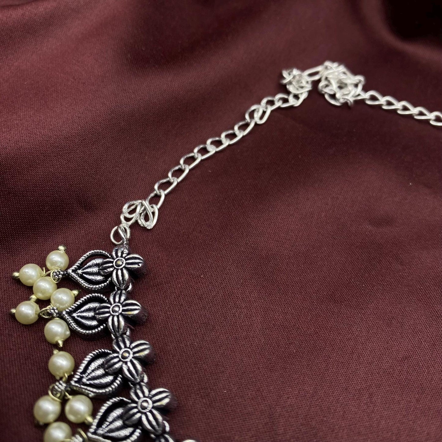 Quirky Fashions Oxidised Choker necklace floral Elegance Pearl Moti Choker Necklace Set with Matching Stud Earrings