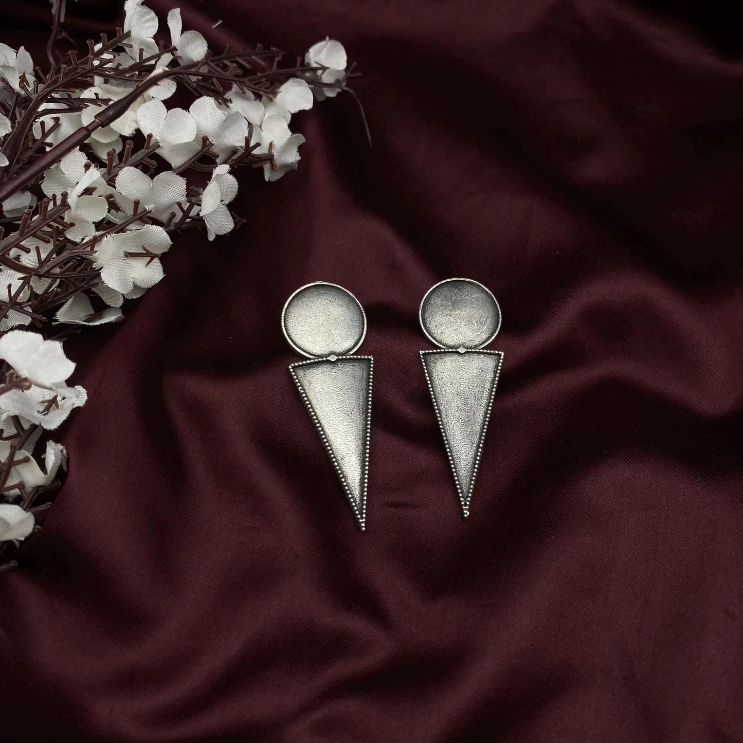 Oxidized Silver Geometric Dangle Earrings | Minimalist Tribal Earrings | Handmade Boho Drop Earrings | Statement Ethnic Jewelry for Women
