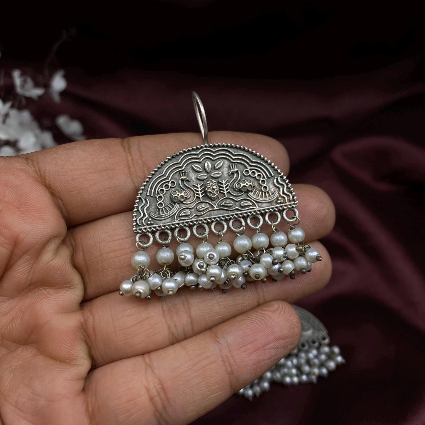 Oxidized Silver Earrings Set - Ethnic Jhumka, Evil Eye, Peacock & Pearl Danglers by Quirky Fashions | Gift pack | Customized gifts for her