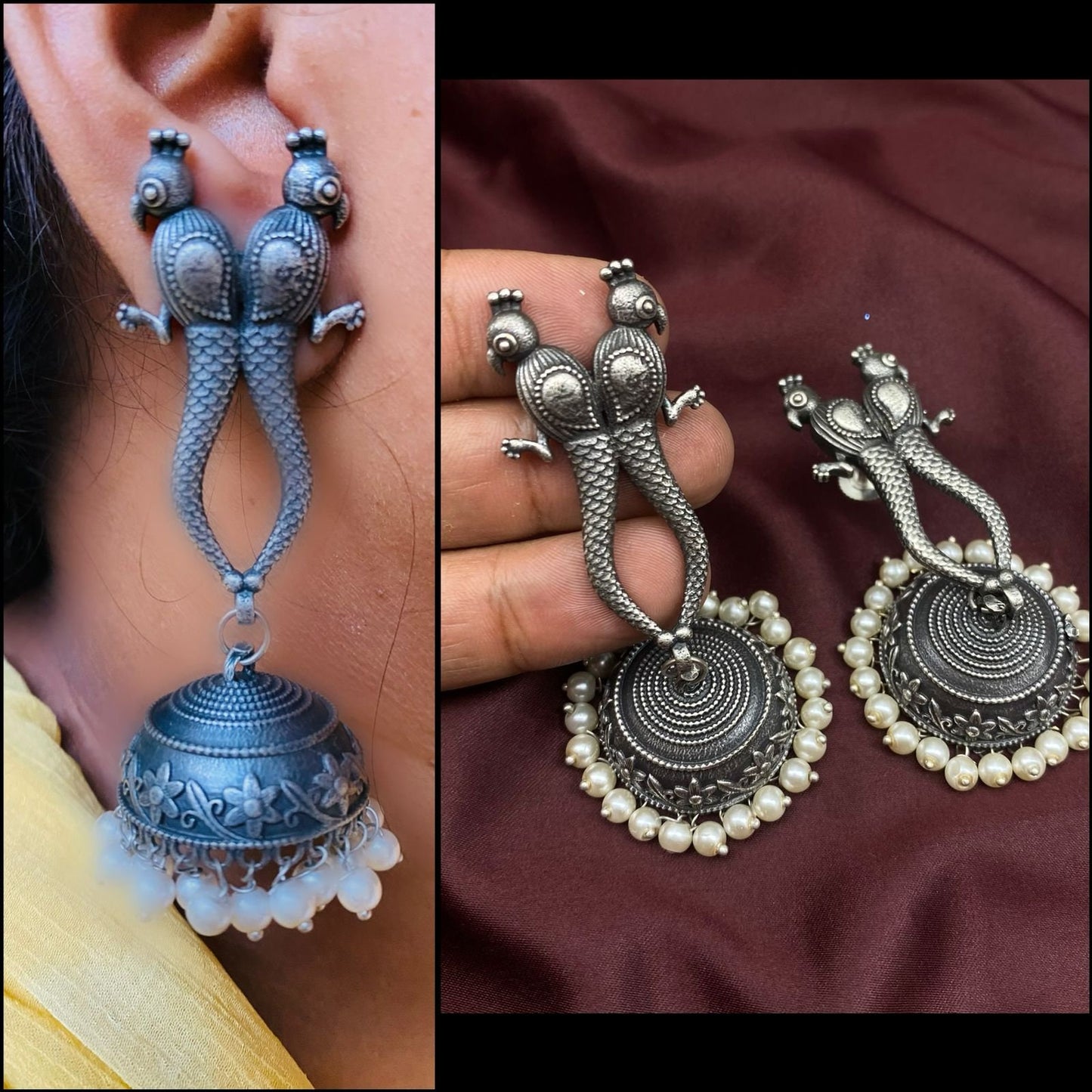 Quirky Fashions Oxidised Indian Dangle pearl Jhumka Earrings