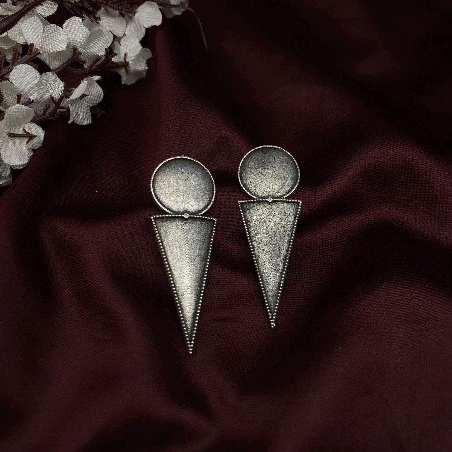 Oxidized Silver Geometric Dangle Earrings | Minimalist Tribal Earrings | Handmade Boho Drop Earrings | Statement Ethnic Jewelry for Women