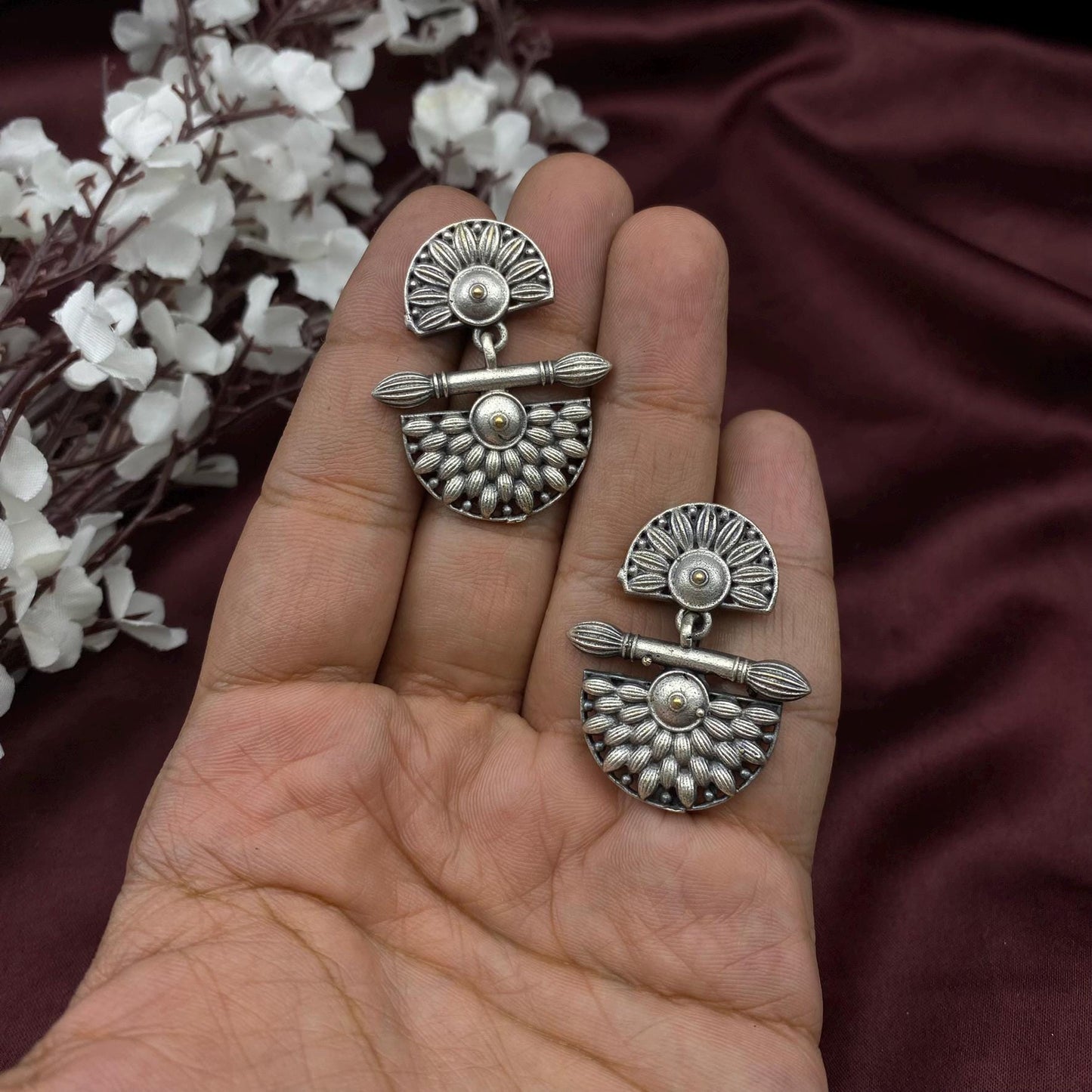 Quirky Fashions Silver Oxidized Black Polish Stud Earrings | casual wear | Daily Wear | Diwali Gifts