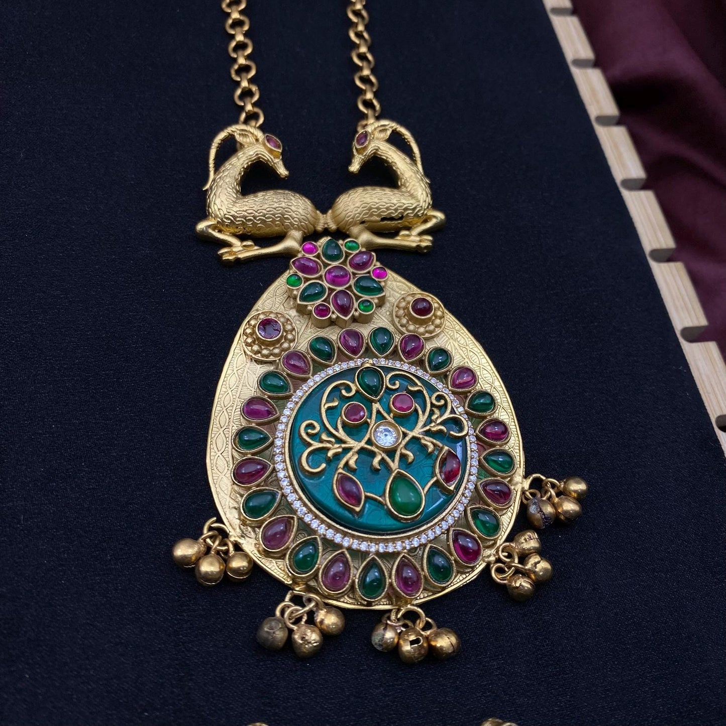 Deer Motif Temple Necklace Set with Earrings – Dual Color Options | South Indian Bridal Jewelry | Quirky Fashions