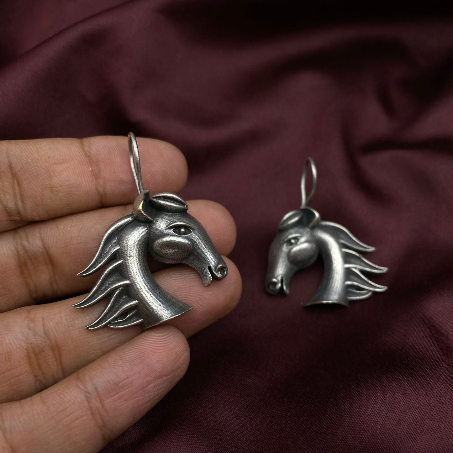 Quirky Fashions Oxidized antique silver black polish horse shape earrings | Dangle earrings | Designer Earrings | Light weight earrings