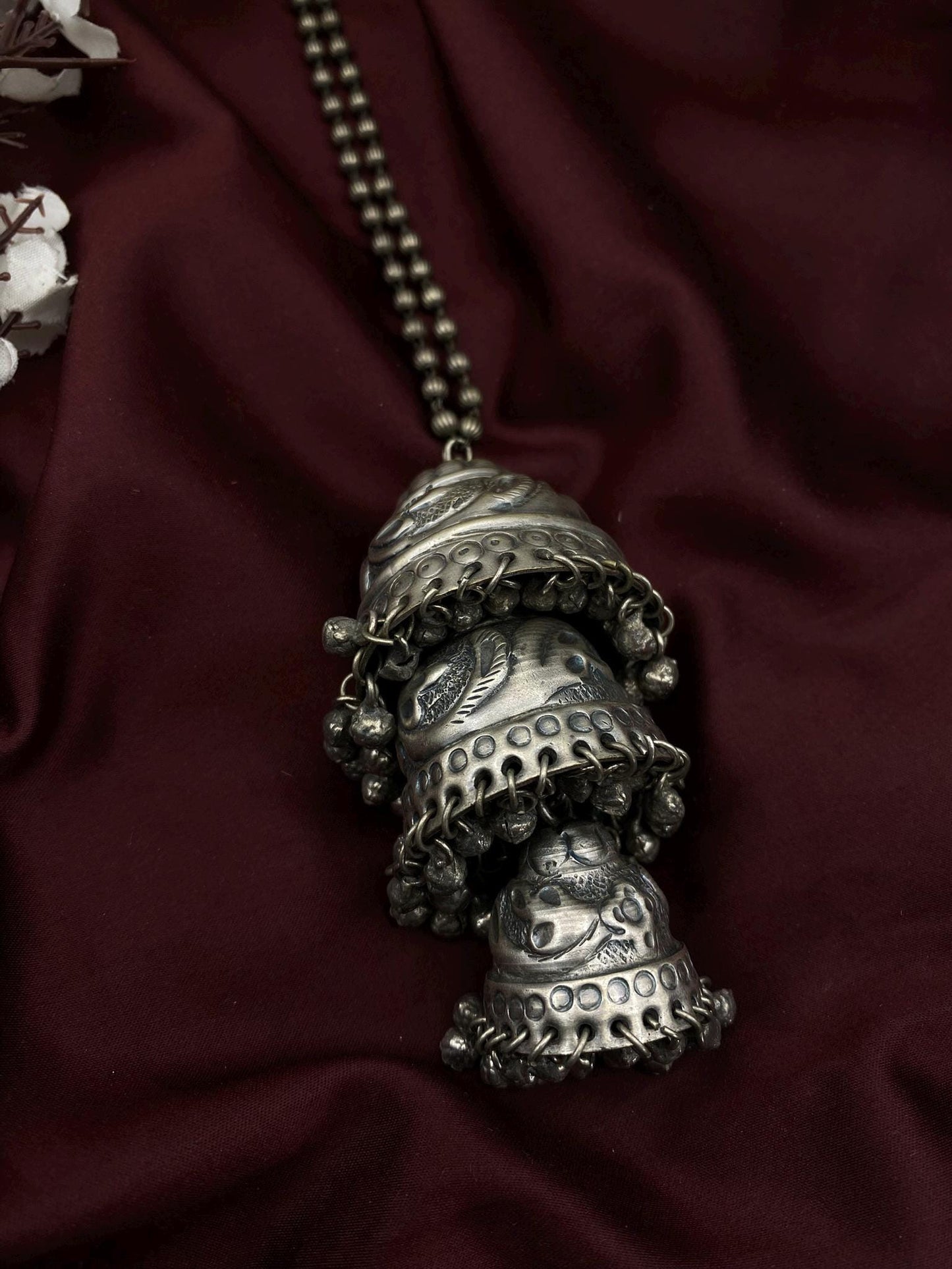 Oxidized Silver Tribal Bell Pendant Necklace | Ethnic Long Necklace | Boho Gypsy Statement Jewelry | Handmade Festival Jewelry