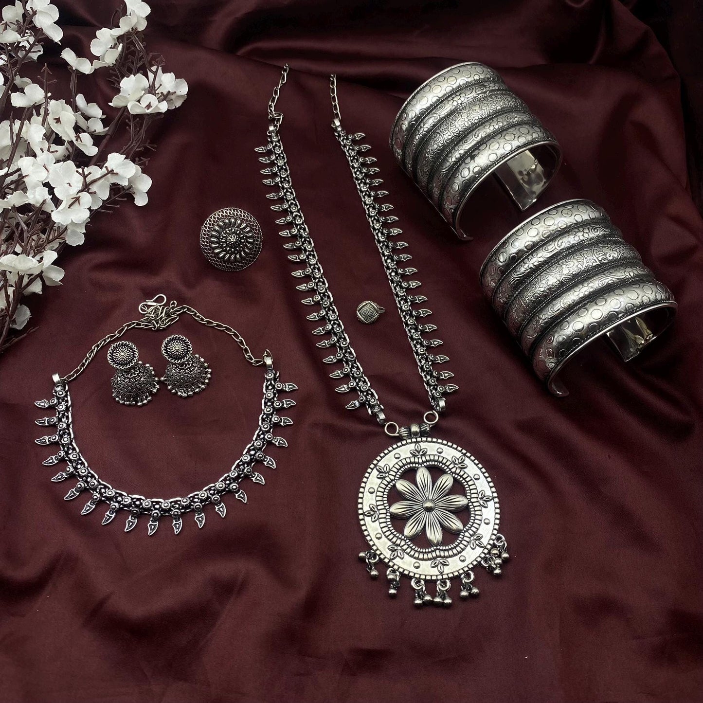 6pc Tribal set, Boho Long Necklace Set, Oxidized Jewelry Set, Ethnic Jewelry, Temple Jewelry, Gift for Xmas, Indian Jewlery Necklace Set