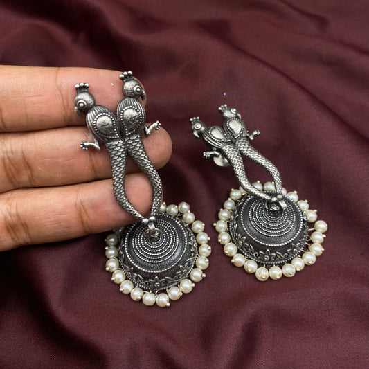 Quirky Fashions Oxidised Indian Dangle pearl Jhumka Earrings