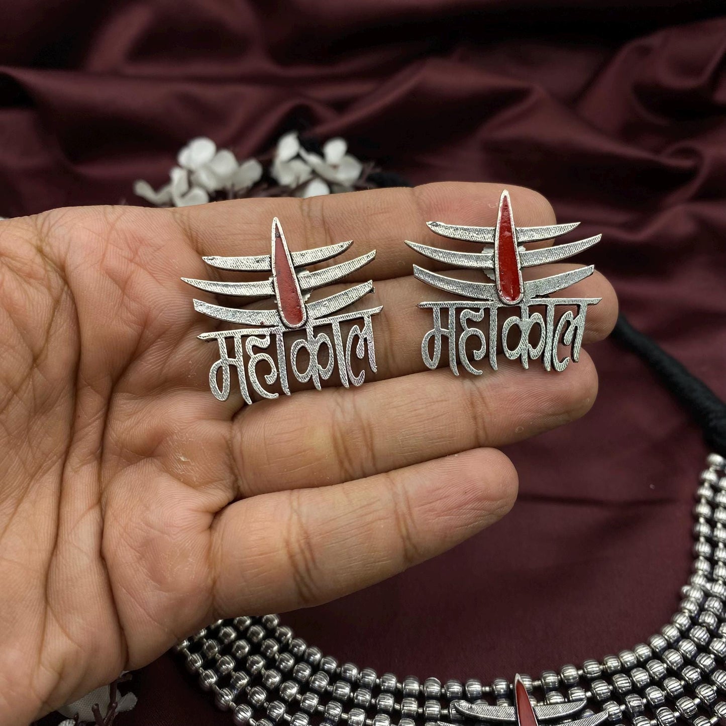 Mahakal Trishul Choker Set with Earrings & Adjustable Ring | Oxidized Silver Hindu Jewelry | Lord Shiva Necklace Set | Gift for Women