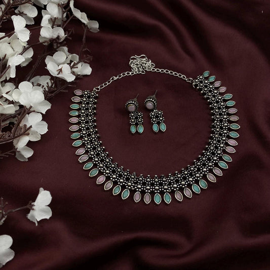 Quirky Fashions German Silver Choker Set – Traditional Kolhapuri Floral Design