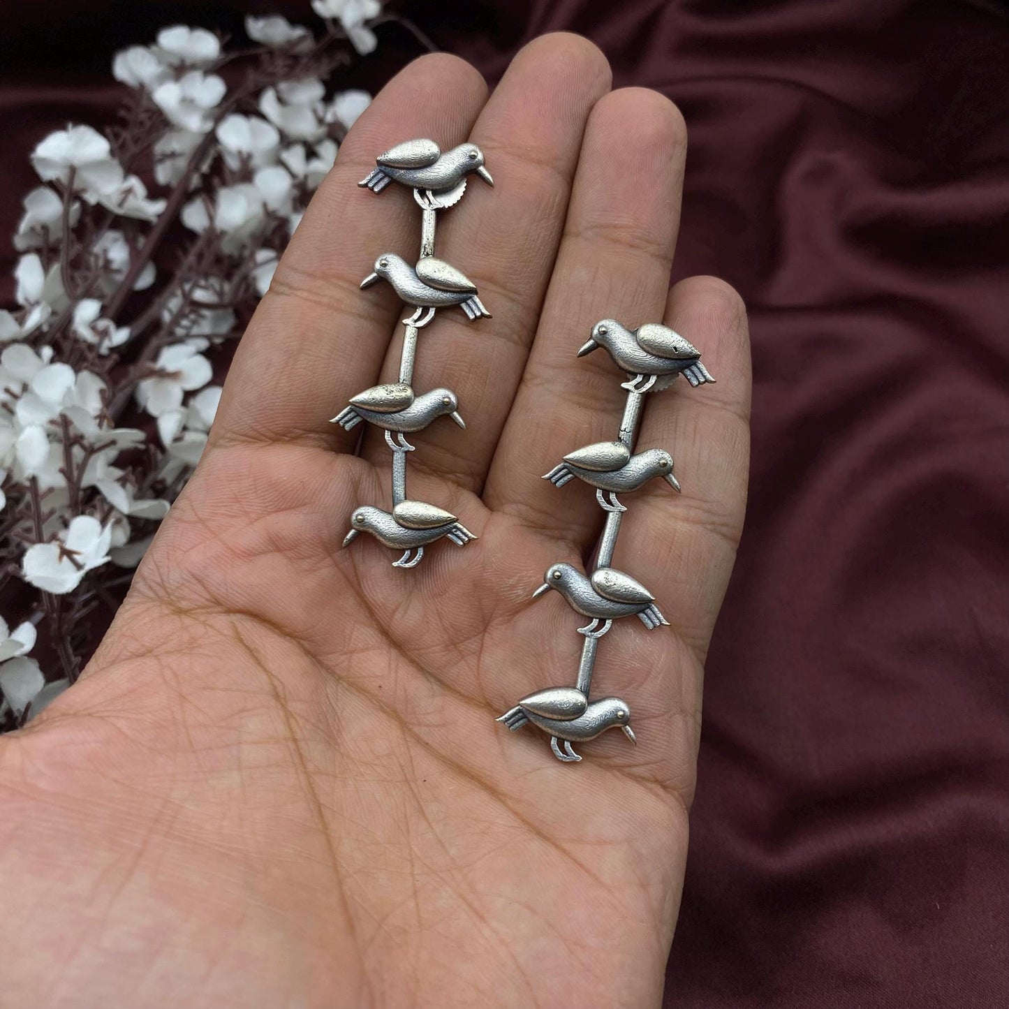 Oxidized Silver Bird Dangle Earrings – Quirky Handcrafted Statement Jewelry