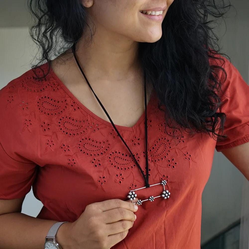 Oxidized Silver Geometric Floral Pendant Necklace Set | Handmade Tribal Jewelry with Stud Earrings