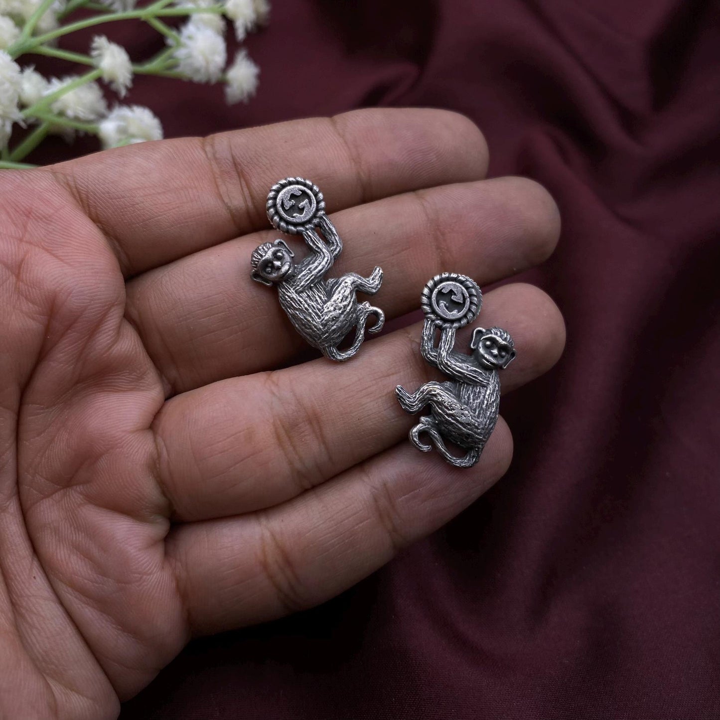 Quirky Oxidized Silver Monkey Earrings - Playful Statement Jewelry