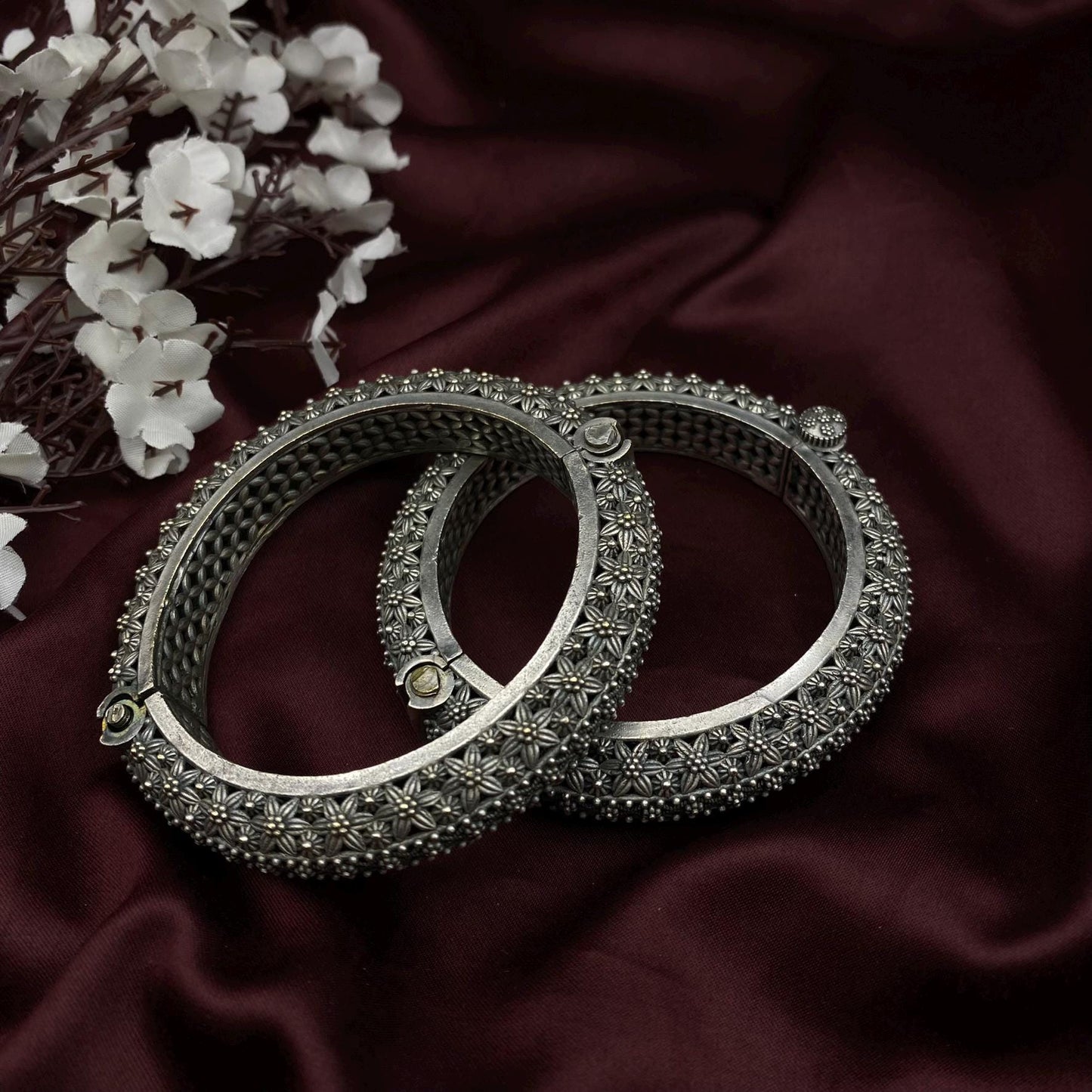 Oxidized Kada Bangle Floral design Limited-Edition Screw Kada by Quirky Fashions