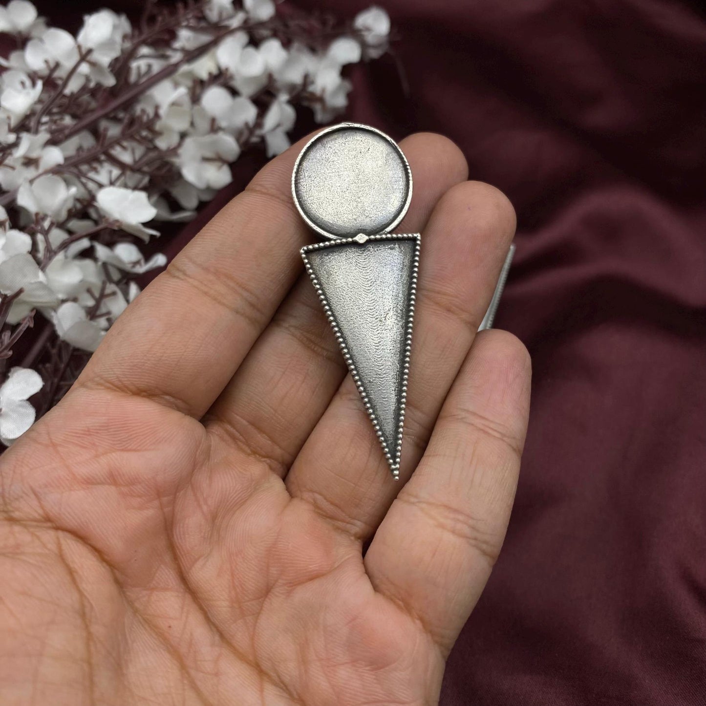 Oxidized Silver Geometric Dangle Earrings | Minimalist Tribal Earrings | Handmade Boho Drop Earrings | Statement Ethnic Jewelry for Women