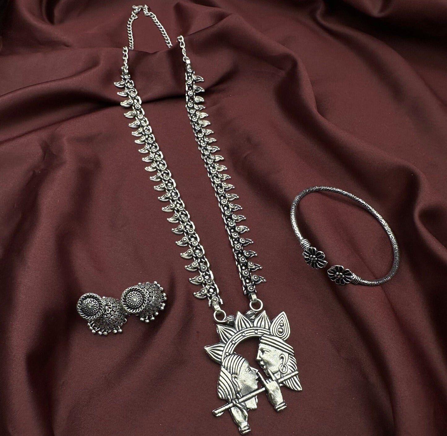 Oxidised Jewelry Temple Jewelry Long Necklace Oxidised Jhumka Oxidised Bangle Oxidised Set Oxidised Haram Necklace Navratri Jewelry Set