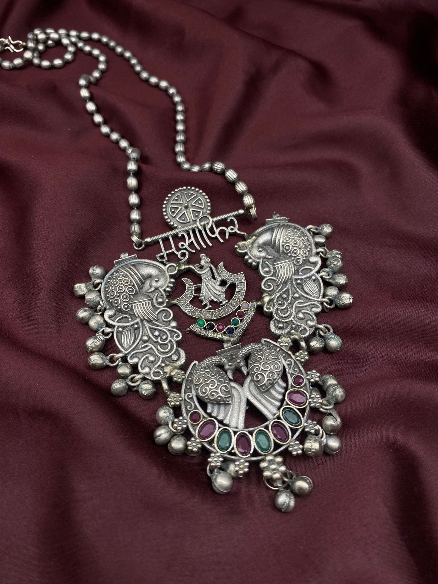 Floral Fusion Statement Oxidised Antique Silver Jewelry Tribal Ethnic Handmade Vintage Ghungroo Necklace Temple Jewelry South Indian Jewelry