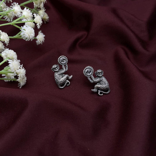 Quirky Oxidized Silver Monkey Earrings - Playful Statement Jewelry