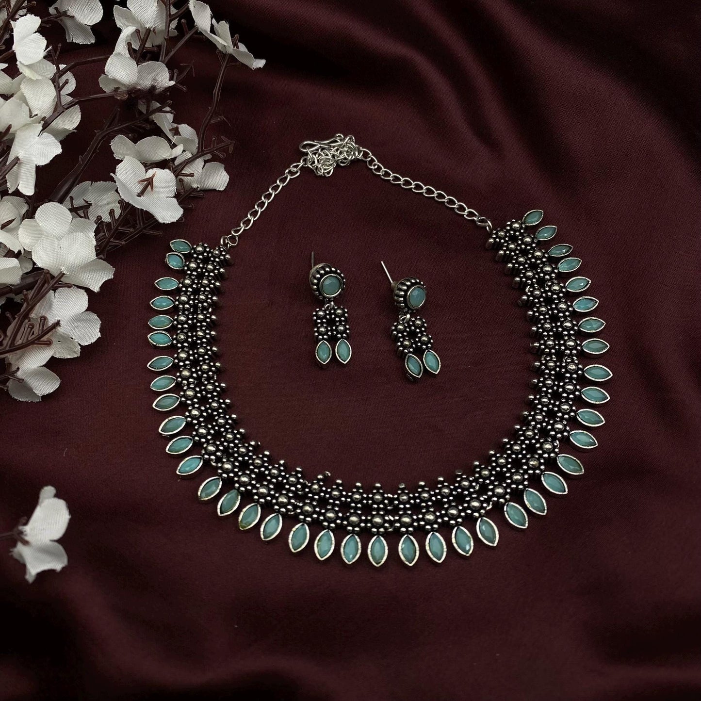 Quirky Fashions German Silver Choker Set – Traditional Kolhapuri Floral Design
