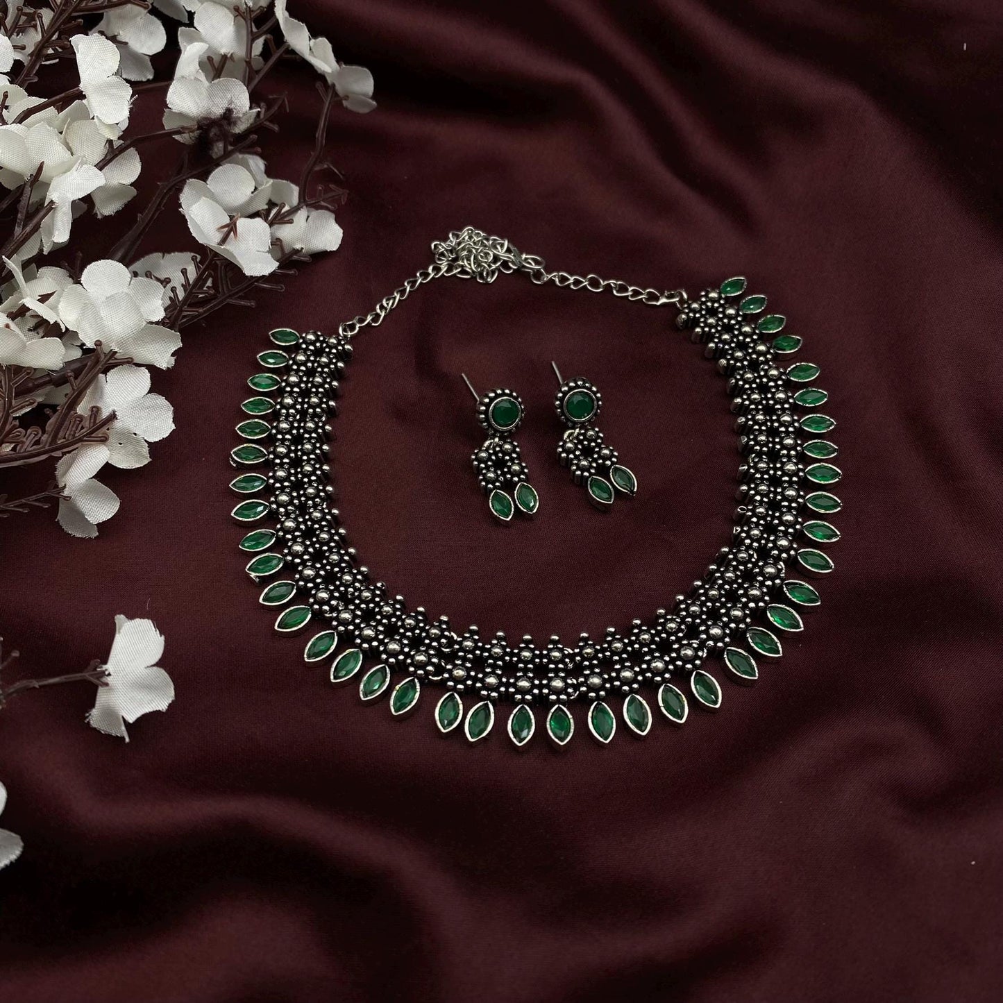Quirky Fashions German Silver Choker Set – Traditional Kolhapuri Floral Design