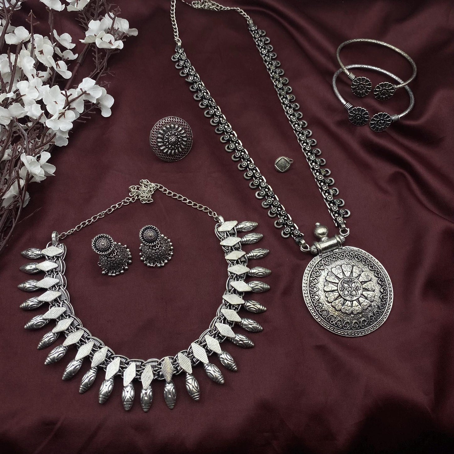 6pc Tribal set, Boho Long Necklace Set, Oxidized Jewelry Set, Ethnic Jewelry, Temple Jewelry, Gift for Xmas, Indian Jewlery Necklace Set