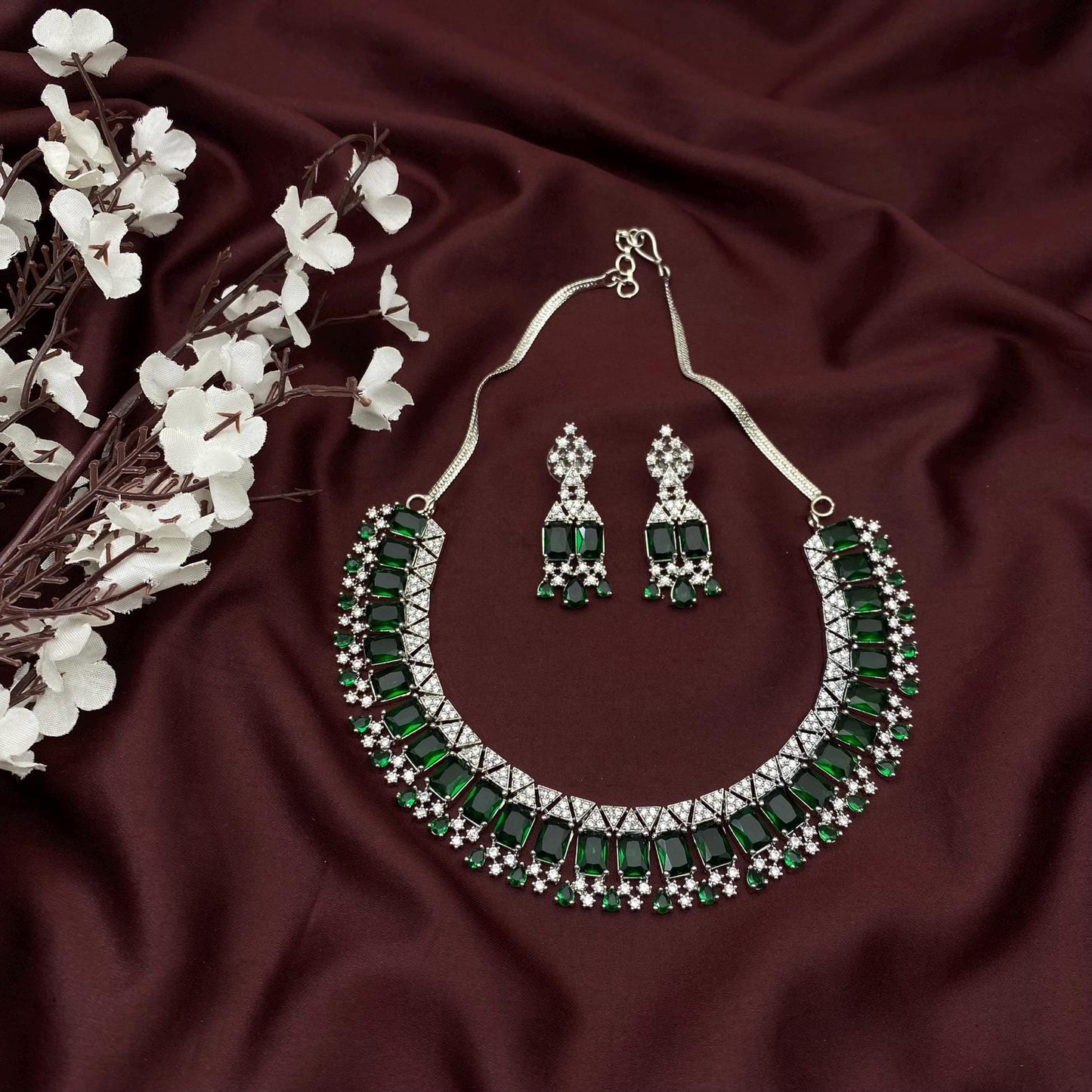 Emerald-Cut Multicolor American Diamond Necklace by Quirky Fashions | Celebrity Jewelry | Choker Style | Wedding Wear | Bridal Jewelry
