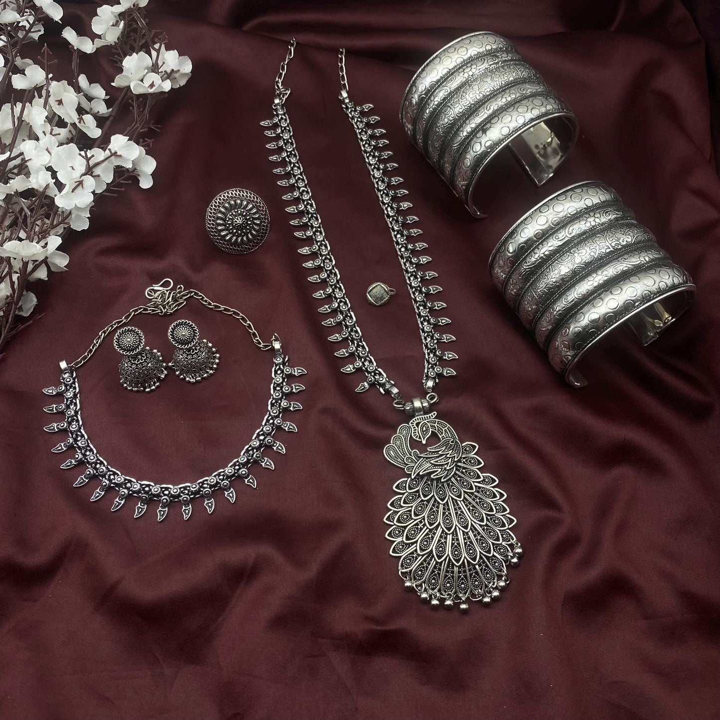 6pc Tribal set, Boho Long Necklace Set, Oxidized Jewelry Set, Ethnic Jewelry, Temple Jewelry, Gift for Xmas, Indian Jewlery Necklace Set