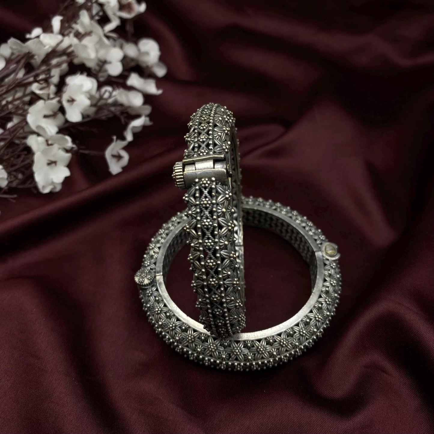 Oxidized Kada Bangle Floral design Limited-Edition Screw Kada by Quirky Fashions