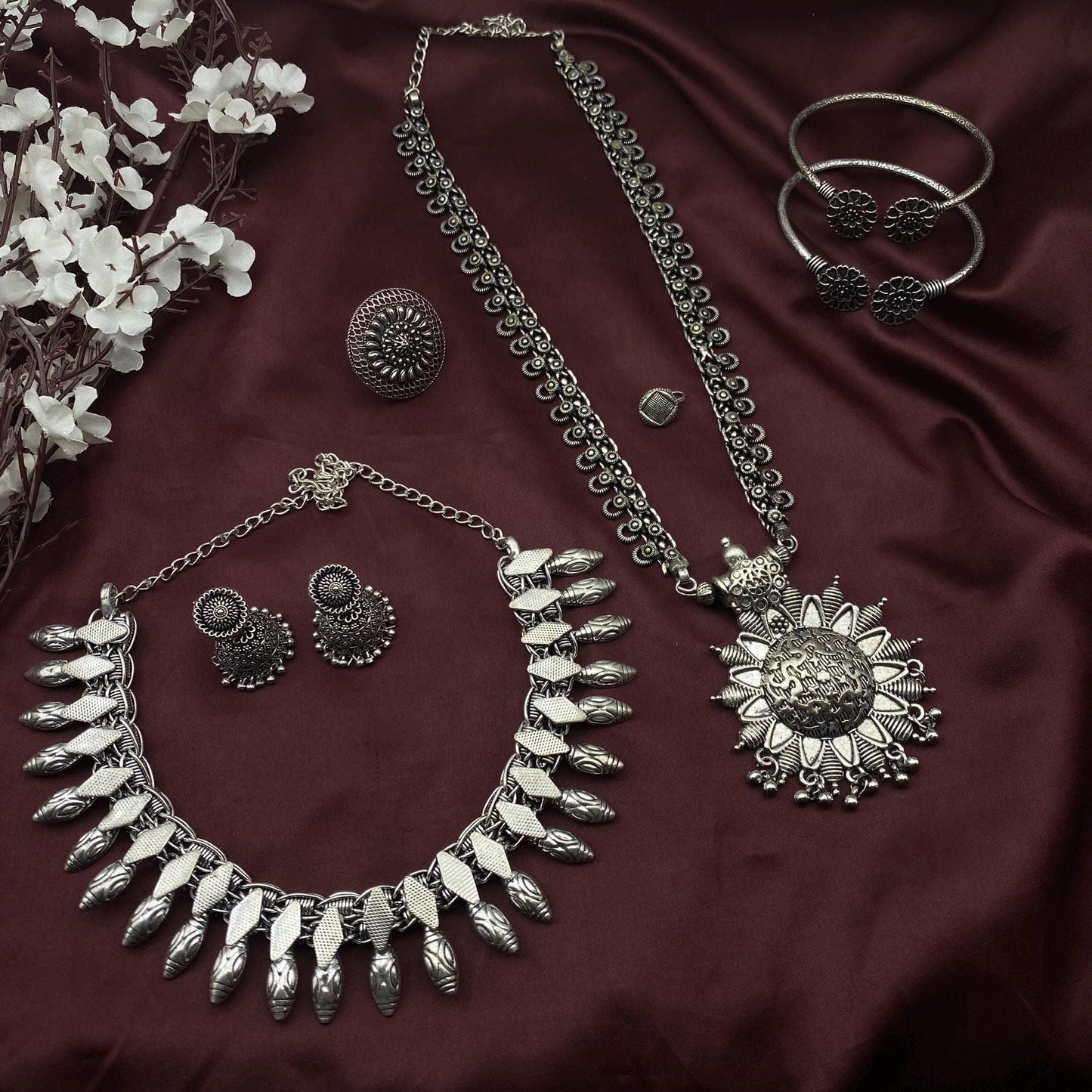 6pc Tribal set, Boho Long Necklace Set, Oxidized Jewelry Set, Ethnic Jewelry, Temple Jewelry, Gift for Xmas, Indian Jewlery Necklace Set