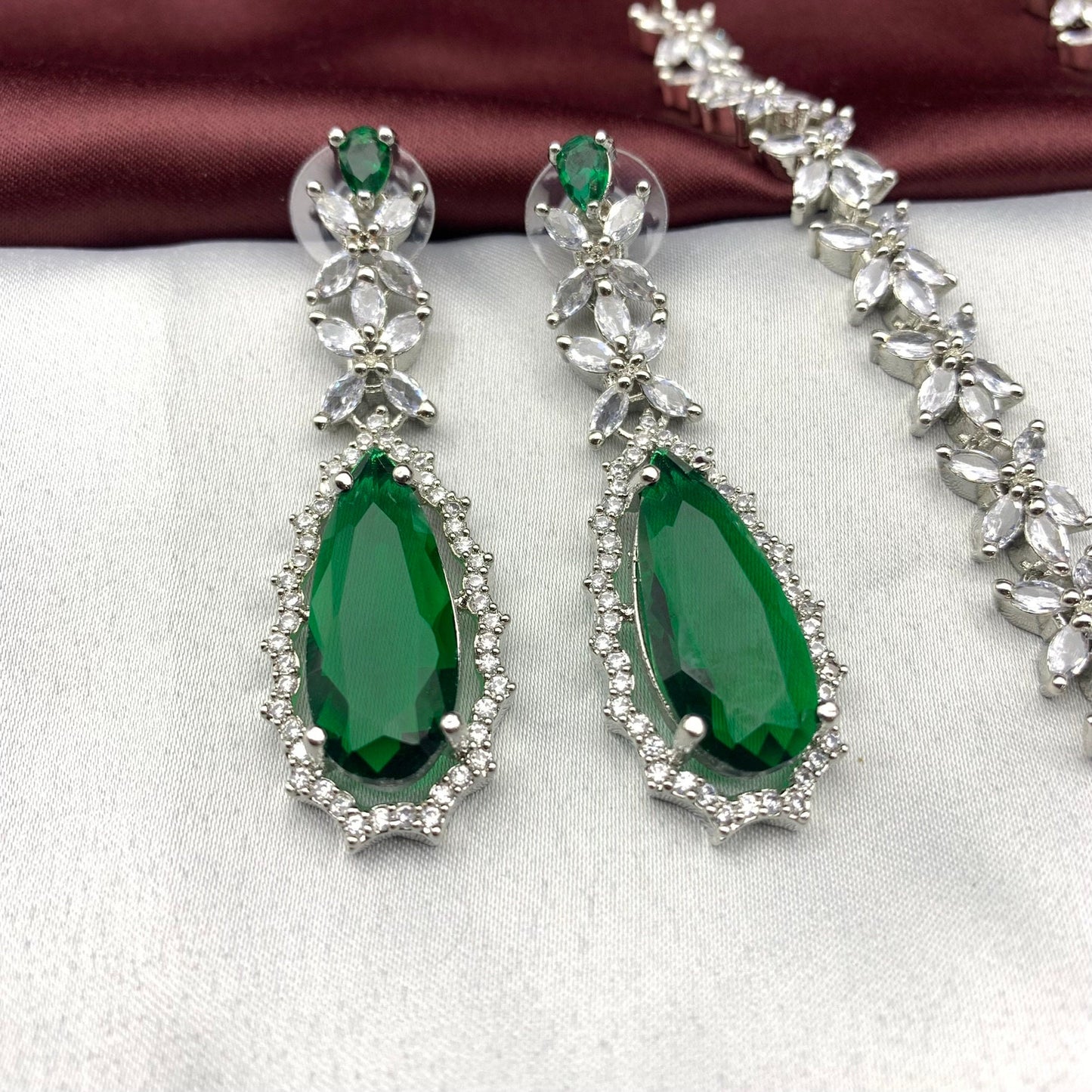 Quirky Fashions emerald drop shape stone CZ necklace with matching earrings | Indian Jewelry | Wedding Jewelry | Indian outfits | Women Gift