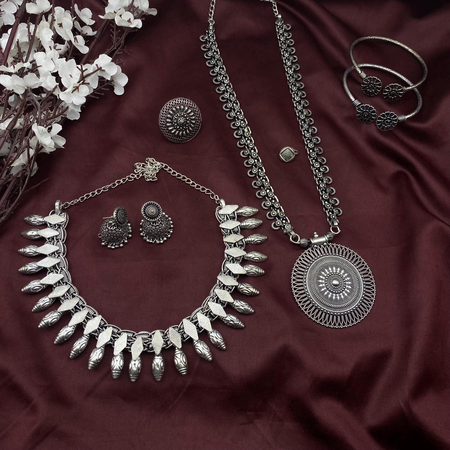 6pc Tribal set, Boho Long Necklace Set, Oxidized Jewelry Set, Ethnic Jewelry, Temple Jewelry, Gift for Xmas, Indian Jewlery Necklace Set