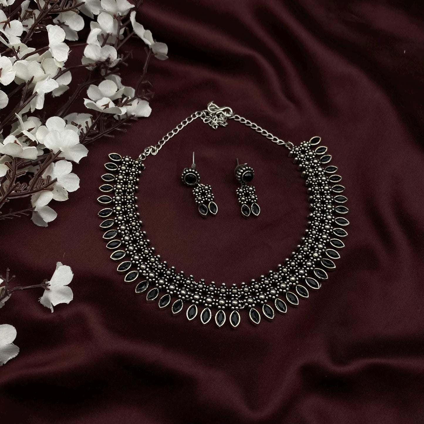 Quirky Fashions German Silver Choker Set – Traditional Kolhapuri Floral Design