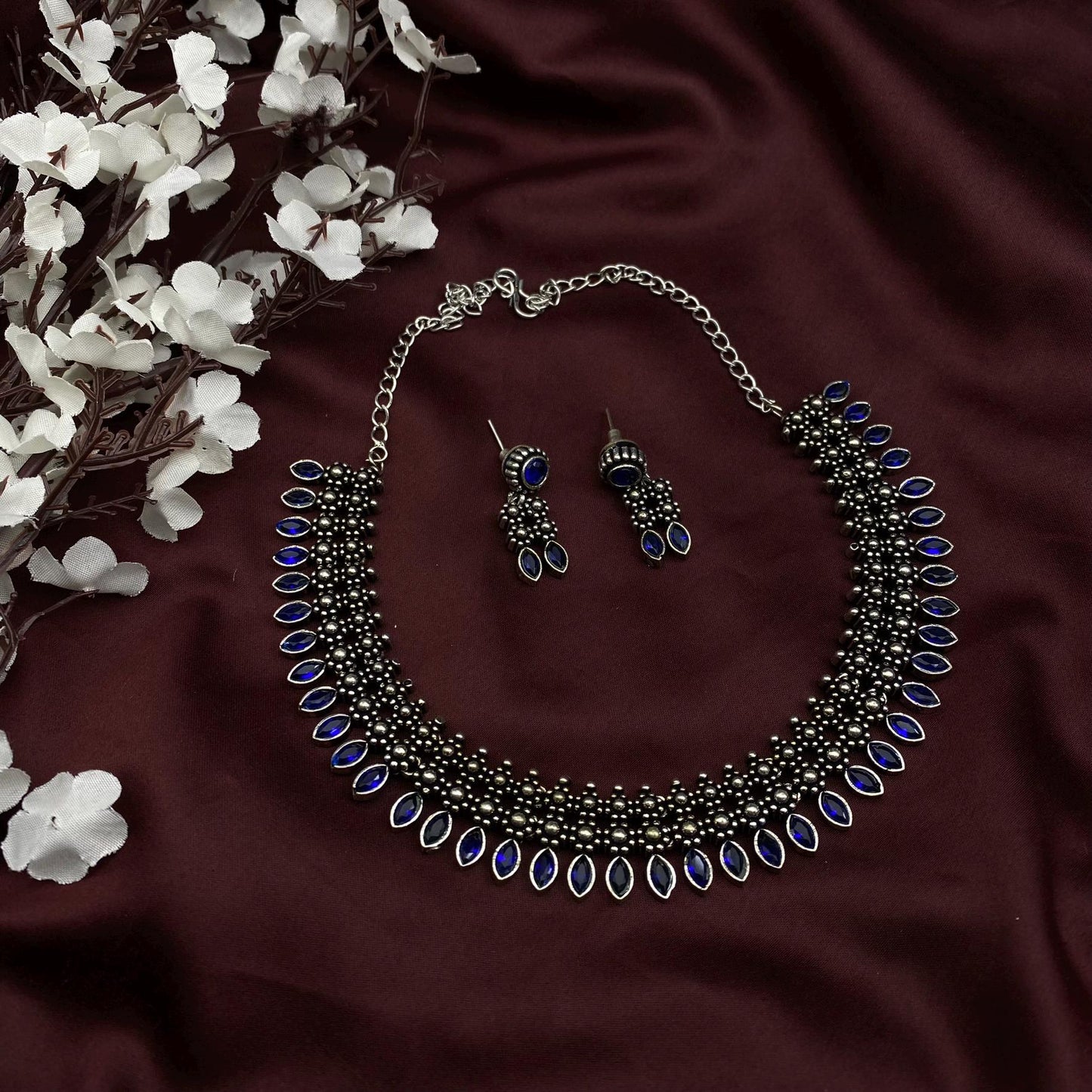Quirky Fashions German Silver Choker Set – Traditional Kolhapuri Floral Design