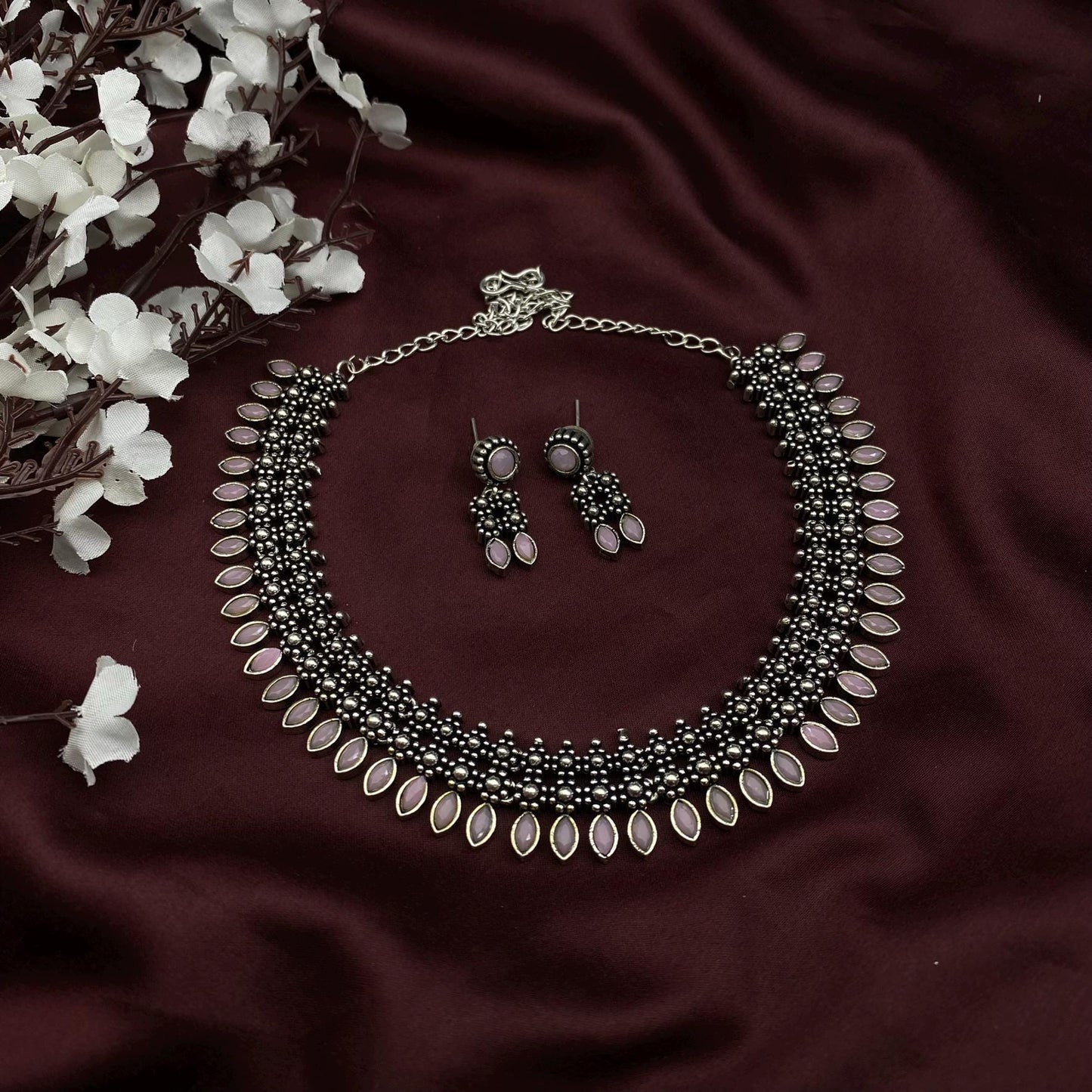 Quirky Fashions German Silver Choker Set – Traditional Kolhapuri Floral Design