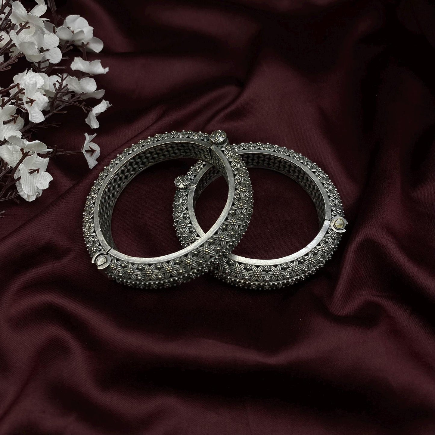 Oxidized Kada Bangle Floral design Limited-Edition Screw Kada by Quirky Fashions