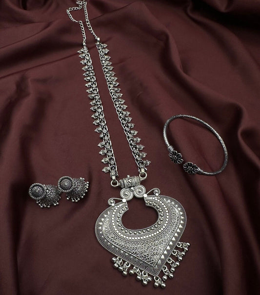 Oxidised Jewelry Temple Jewelry Long Necklace Oxidised Jhumka Oxidised Bangle Oxidised Set Oxidised Haram Necklace Navratri Jewelry Set