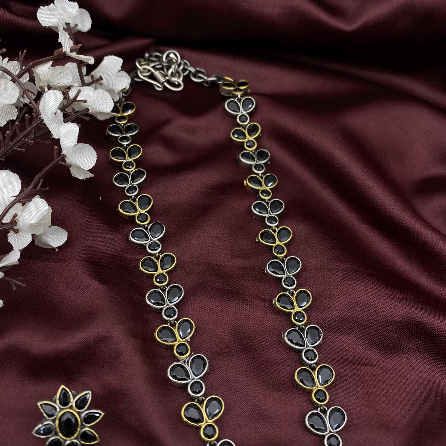 Handcrafted Oxidized Black & Gold Tribal Necklace Set with Pearl Drops | Statement Ethnic Jewelry by Quirky Fashions