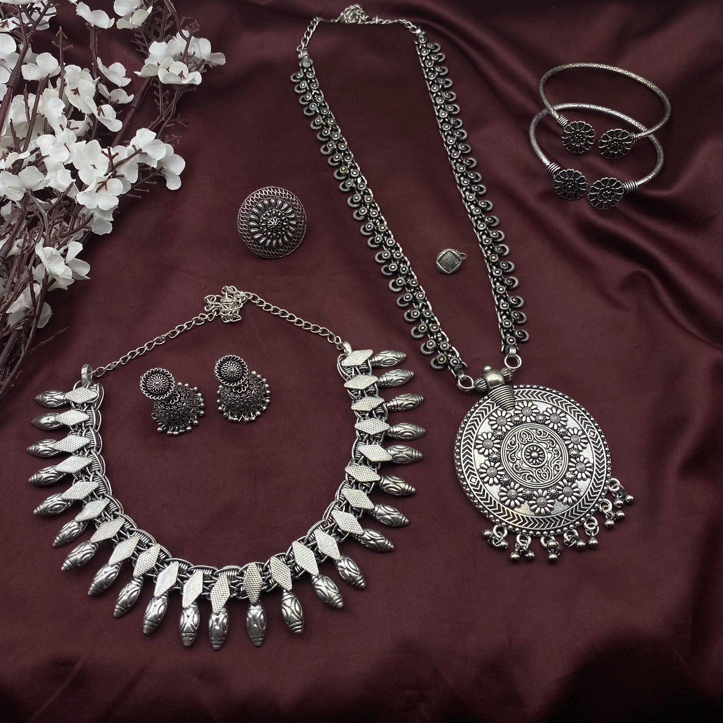 6pc Tribal set, Boho Long Necklace Set, Oxidized Jewelry Set, Ethnic Jewelry, Temple Jewelry, Gift for Xmas, Indian Jewlery Necklace Set